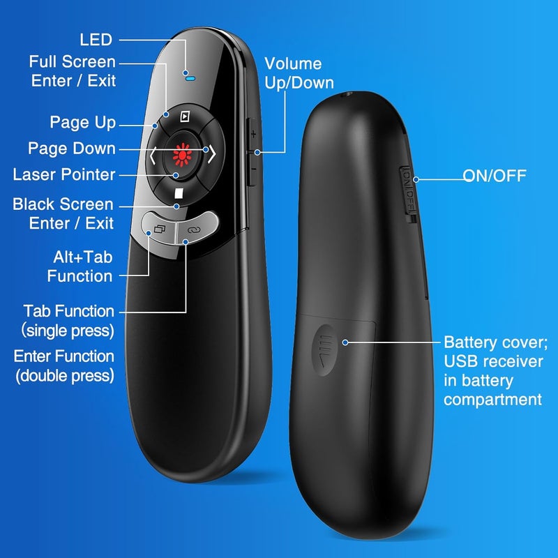 DinoFire 2 in 1 Type C USB Presentation Clicker，Wireless Presenter Remote PowerPoint Clicker for Computer Presentations with Volume Control,Slide Advancer for Mac Laptop - Image 5